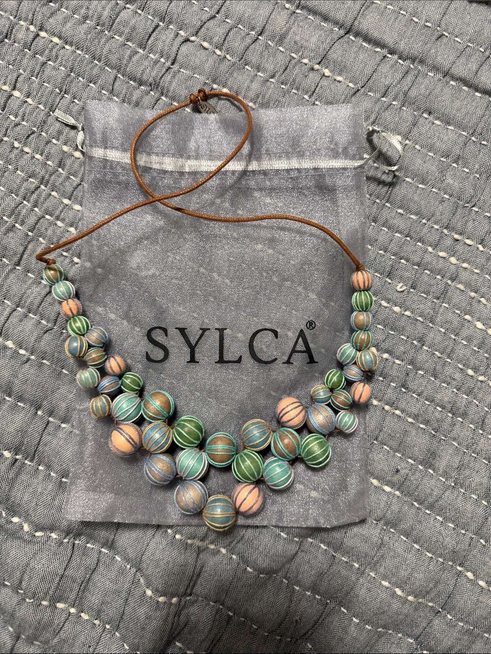 NEW Multicolor Chunky Bead Necklace — Green, Blue & Peach